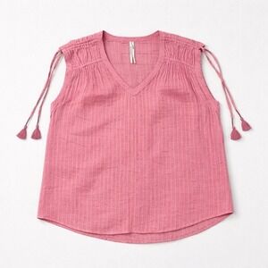 By Anthropologie Boho Festival‎ Pink Gold Thread Boxy Sleeveless Top Tassels S